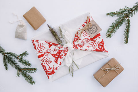 Reusable Gift Wrap - Furoshiki Style - WInter Birds & Deer
